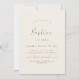 Delikate Goldkalligrafie Creme Taufe Einladung