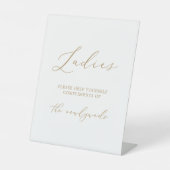 Delikate Goldkalligrafie HochzeitsDamen Badezimmer Sockelschild (Vorderseite)