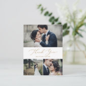 Delikate Goldkalligraphie 3 FotoCollage Dankeskarte (Stehend Vorderseite)