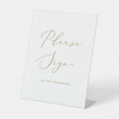 Delikate Goldkalligraphie Bitte unterzeichnen Sockelschild (Vorderseite)