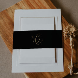 Delikate Goldkalligraphie | Black Monogram Wedding Einladungsbanderole