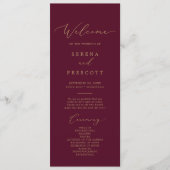 Delikate Goldkalligraphie | Burgundy Wedding Programm (Vorderseite)