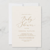 Delikate Goldkalligraphie | Cream Baby Dusche Einladung (Vorderseite)