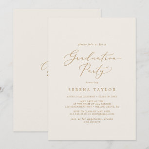 Delikate Goldkalligraphie Cream Graduation Party Einladung
