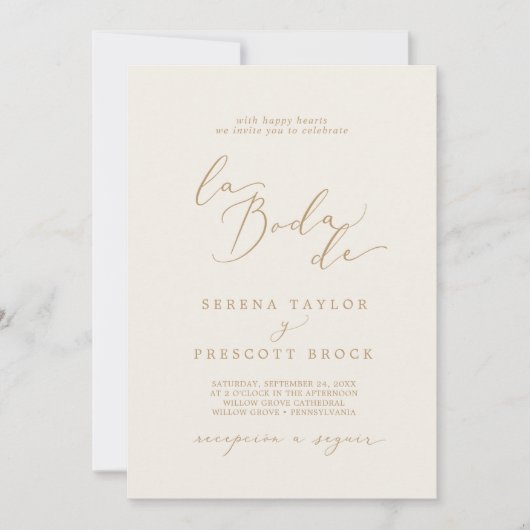 Delikate Goldkalligraphie Cream La Boda De Wedding Einladung (Vorderseite)