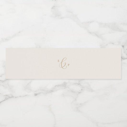 Delikate Goldkalligraphie | Cream Monogram Wedding Wasserflaschenetikett (Einzelnes Label)