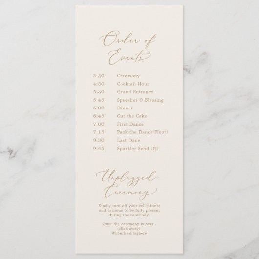 Delikate Goldkalligraphie | Cream Page 2 Wedding Programm (Vorderseite)