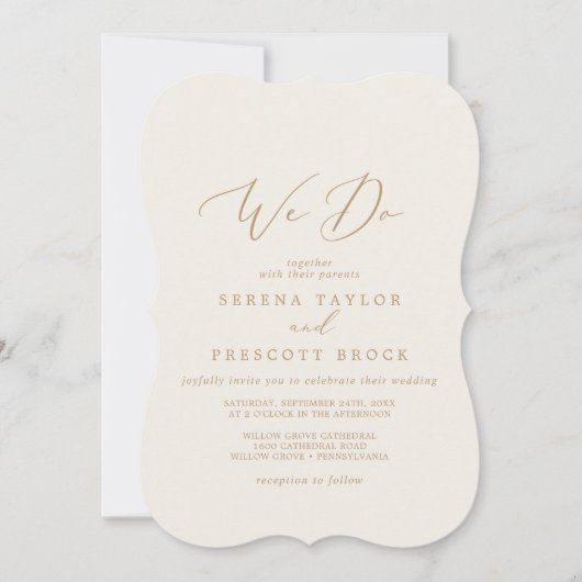 Delikate Goldkalligraphie | Cream We Do Wedding Einladung (Vorderseite)
