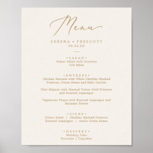 Delikate Goldkalligraphie   Cream Wedding Menu Poster