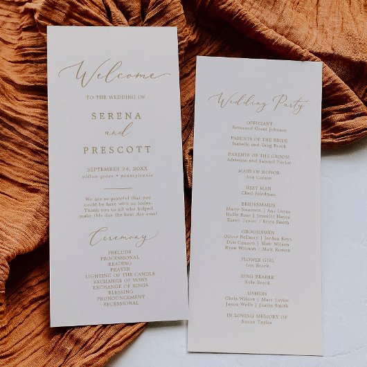 Delikate Goldkalligraphie | Cream Wedding Party Programm