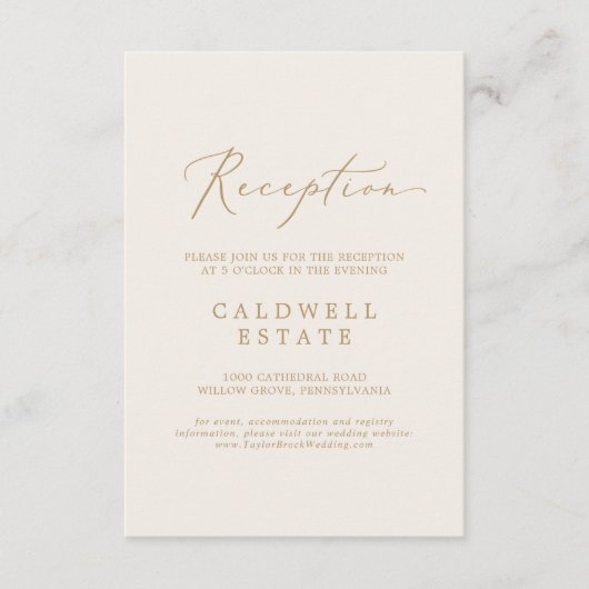 Delikate Goldkalligraphie | Creme Empfang Begleitkarte (Vorderseite)