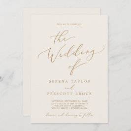Delikate Goldkalligraphie-Creme in einer Hochzeit Einladung