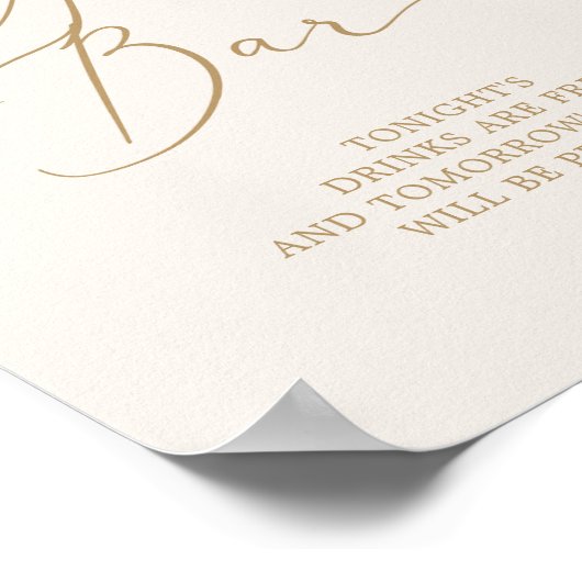 Delikate Goldkalligraphie | Creme Open Bar Poster (Ecke)