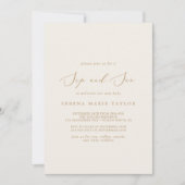 Delikate Goldkalligraphie | Creme Sip and See Einladung (Vorderseite)