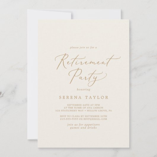 Delikate Goldkalligraphie | Cremerückzahlungs-Part Einladung (Vorderseite)