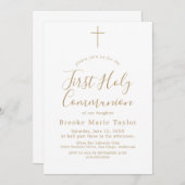 Delikate Goldkalligraphie Erste Heilige Kommune Einladung (Vorne/Hinten)