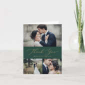 Delikate Goldkalligraphie | Green 3 Foto Collage Dankeskarte (Vorderseite)