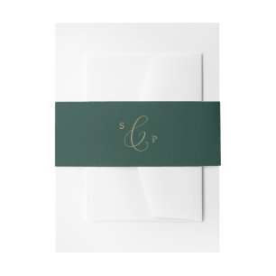 Delikate Goldkalligraphie   Green Monogram Wedding Einladungsbanderole