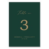 Delikate Goldkalligraphie | Grüne Tabelle Nr. Tischnummer (Rückseite)