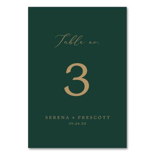 Delikate Goldkalligraphie | Grüne Tabelle Nr. Tischnummer (Rückseite)