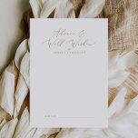 Delikate Goldkalligraphie Hochzeitswünsche und -wü Hinweiskarte<br><div class="desc">Diese delikate Goldkalligrafie Hochzeitswünsche und Ratenkarte ist perfekt für eine moderne Hochzeit und kann für jede Veranstaltung verwendet werden. Das romantische minimalistische Design besticht durch eine hübsche und elegante Champagner-goldgelbe Typografie auf weißem Hintergrund mit einem klaren und schlichten Look. Diese Ratschläge können als Gästebuchalternative für Hochzeitsempfang, Brautparty, Babydusche oder Abschlussfeier...</div>