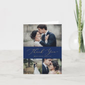 Delikate Goldkalligraphie | Marine 3 Foto Collage Dankeskarte (Vorderseite)