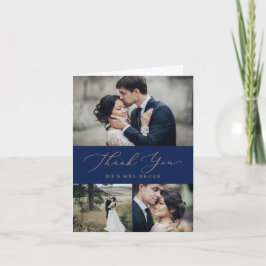 Delikate Goldkalligraphie | Marine 3 Foto Collage Dankeskarte