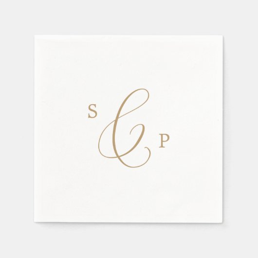 Delikate Goldkalligraphie-Monogramm-Hochzeit Serviette (Vorderseite)