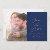 Delikate Goldkalligraphie | Navy Foto Save The Date (Vorderseite)