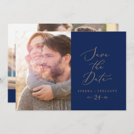 Delikate Goldkalligraphie | Navy Foto Save The Date