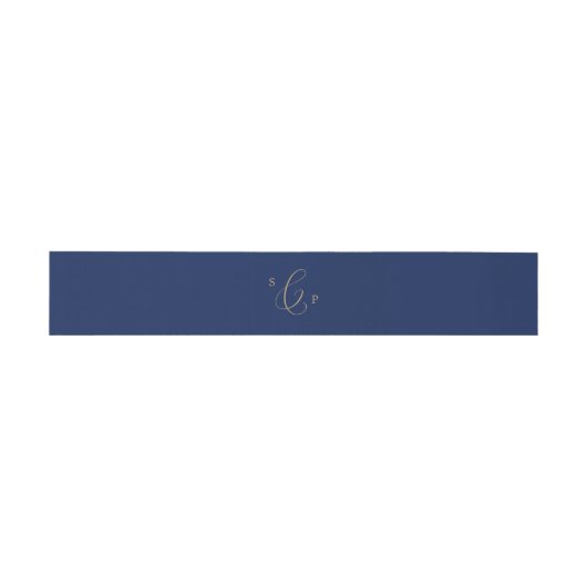 Delikate Goldkalligraphie | Navy Monogram Wedding Einladungsbanderole (Flach)