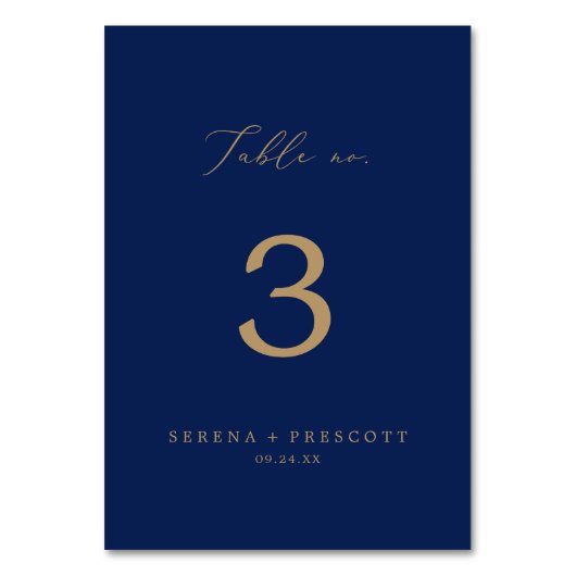 Delikate Goldkalligraphie | Navy Table No. Tischnummer (Vorderseite)