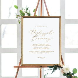 Delikate Goldkalligraphie Unplugged Zeremony Sign Poster