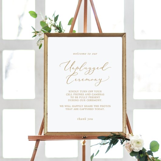 Delikate Goldkalligraphie Unplugged Zeremony Sign Poster