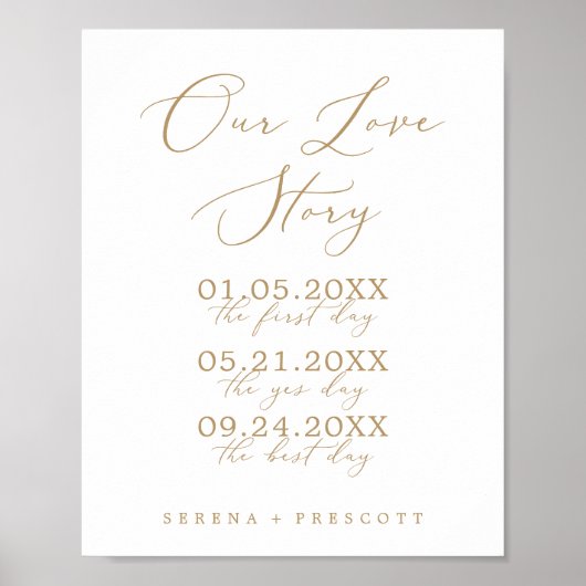 Delikate Goldkalligraphie Unsere Liebe Story Weddi Poster (Vorne)