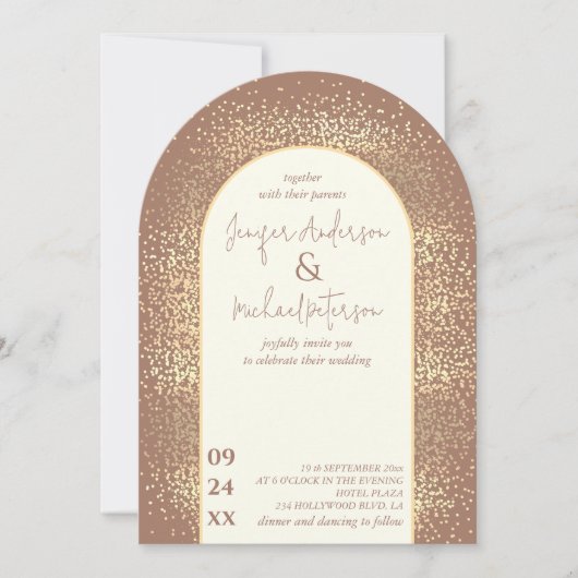 Delikate Goldmaus Confetti Mocha Einladung (Vorderseite)