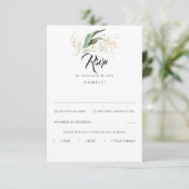 Delikate Greenery und Gold Blätter Hochzeit RSVP (Stehend Vorderseite)