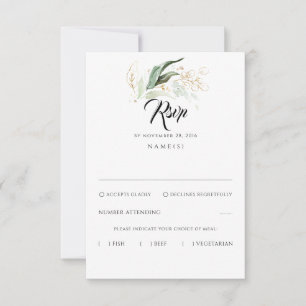 Delikate Greenery und Gold Blätter Hochzeit RSVP