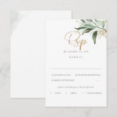 Delikate Greenery und Gold Blätter Hochzeit RSVP Karte (Vorne/Hinten)