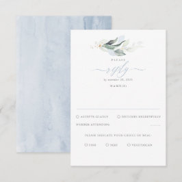 Delikate Grünanlage und Dusty Blue Wedding RSVP Karte
