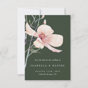 Delikate grüne Magnolia Hochzeit retten das Datum Einladung