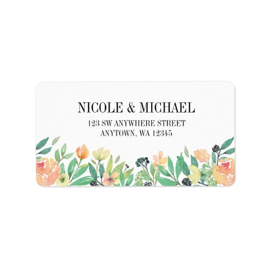 Delikate grüne Wasserfarbe Rosa Punta und Blätter Adressaufkleber (Vorne)