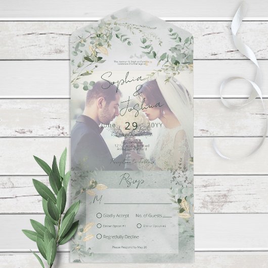 Delikate Grünpflanzen Modernes Foto Abendessen All In One Einladung