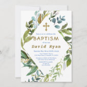 Delikate Grünrahmen Geometrische Boy-Taufe Einladung (Vorderseite)