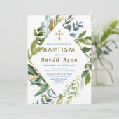Delikate Grünrahmen Geometrische Boy-Taufe Einladung (Stehend Vorderseite)