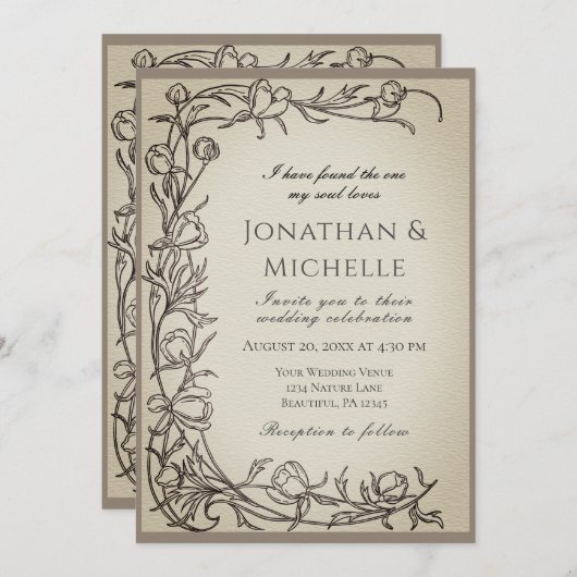 Delikate handgezeichnete Blume Christliche Hochzei Einladung (Vorne/Hinten)