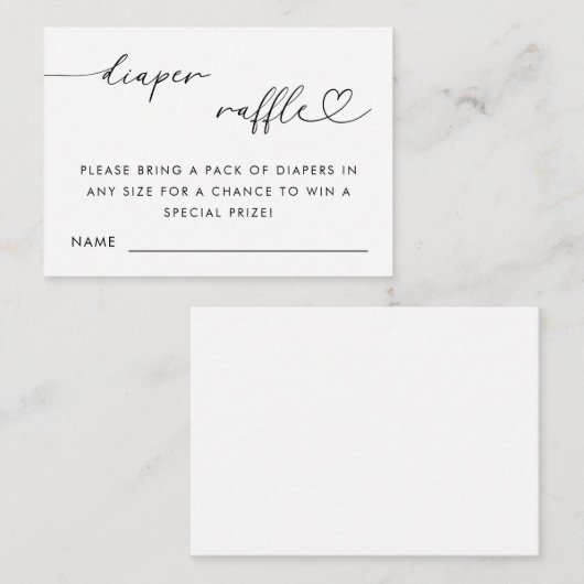 Delikate Heart Script Diaper Raffle Baby Dusche Begleitkarte (Vorne/Hinten)