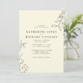 Delikate, hellgelbe, moderne Foliage Einladung (Stehend Vorderseite)