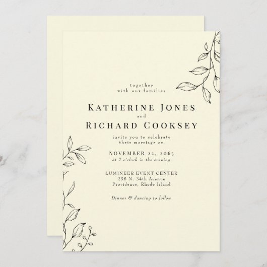 Delikate, hellgelbe, moderne Foliage Einladung (Vorne/Hinten)