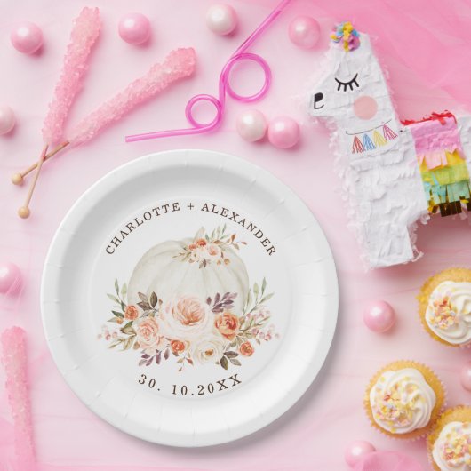 Delikate Herbst Herbstkugel Weißer Kürbis Hochzeit Pappteller (Party)